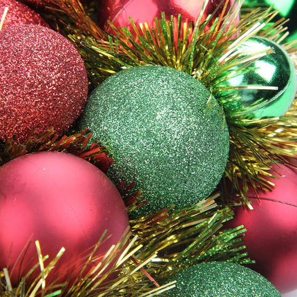 16 Inch Christmas Ball Wreath Ornaments Home Party Decors Xmas Holiday Decorative Shatterproof Hanging Ornament Wreath for Front Door Red Gold Green