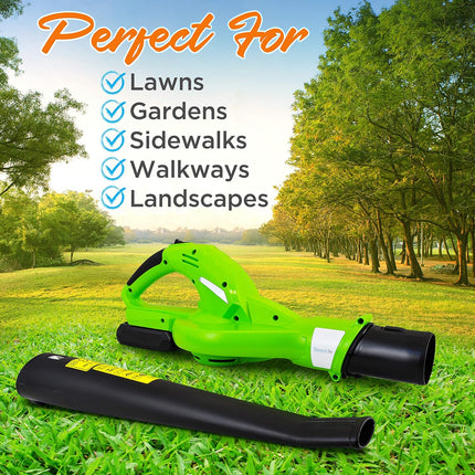 Updated SereneLife Electric Leaf Blower, Cordless, Lightweight - Only 5 lbs, Perfect for Leaves & Debris, Rechargeable Battery & Charger Included, Average Charge Time 4 Hrs, 18V, 55 Mph
