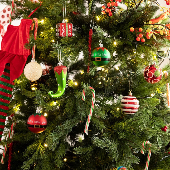 Valery Madelyn Christmas Tree Ornaments Set, 100ct Elf Red Green White Shatterproof Christmas Tree Decorations Bulk, Variety Decorative Hanging Ball Ornaments for Xmas Trees Holiday Party Decor