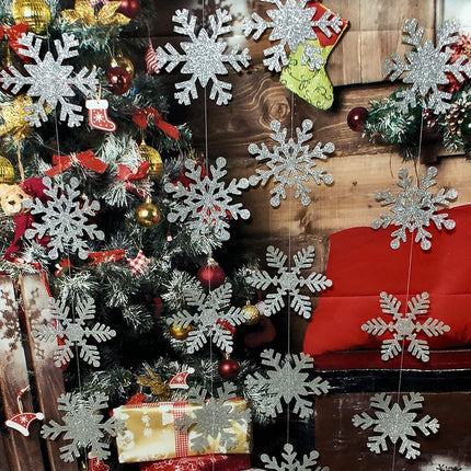 36Pcs Silver Snowflake Garland Winter Wonderland Hanging Snowflake Decorations Winter Wonderland Snowflakes Garland Decoration for Christmas Winter Wonderland Holiday Home Decorations
