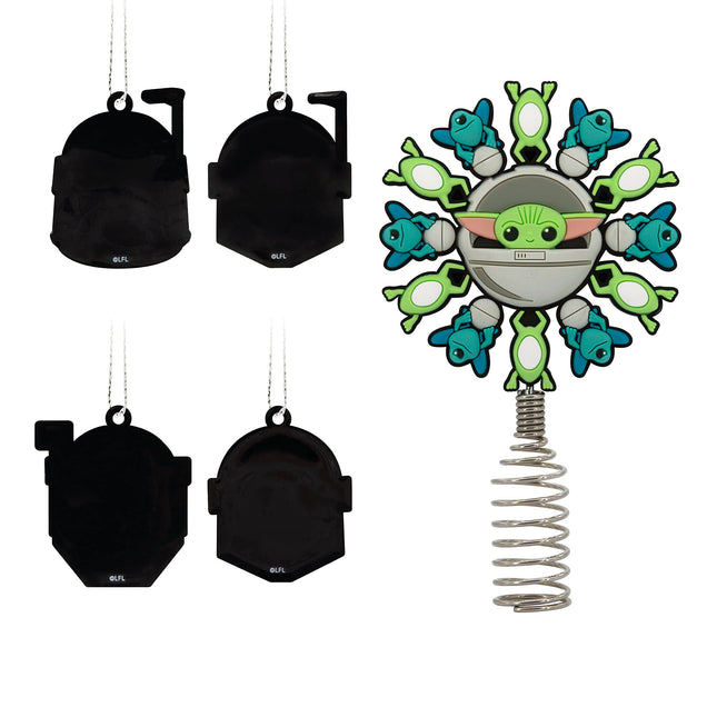 Hallmark Star Wars: The Mandalorian 5" Miniature Christmas Tree Topper and 1.7" Mini Ornaments, Set of 5 Shatterproof Ornaments, May The 4th