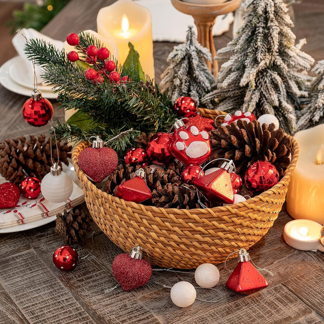 DecorbyHannah 45ct Christmas Ornaments Set, Shatterproof Mini Red White Christmas Ornaments for Tree Decorations, Small Decorative Pet Dog Theme Christmas Ball Ornaments for Home Party Decor