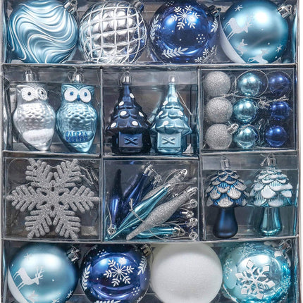 Valery Madelyn Christmas Tree Decorations Set, 80ct Navy Blue and Silver Shatterproof Christmas Ball Ornaments Bulk, Winter Wonderland Hanging Ornaments for Christmas Trees Xmas Holiday Decor