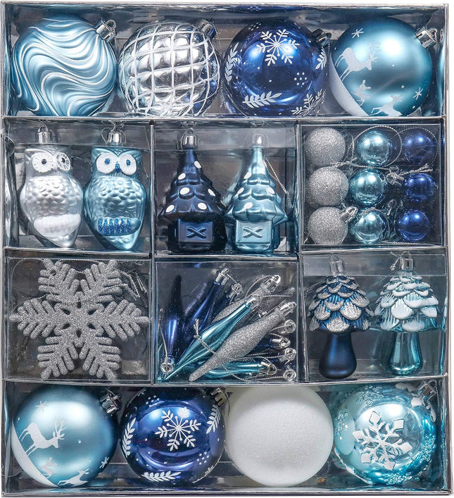 Valery Madelyn Christmas Tree Decorations Set, 80ct Navy Blue and Silver Shatterproof Christmas Ball Ornaments Bulk, Winter Wonderland Hanging Ornaments for Christmas Trees Xmas Holiday Decor
