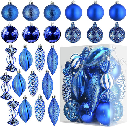 Prextex Christmas Tree Ball Ornaments - Blue Christmas Ornaments Set for Christmas, Holiday, Wreath and Party Decorations (24 pcs - Small, Medium, Large) Shatterproof