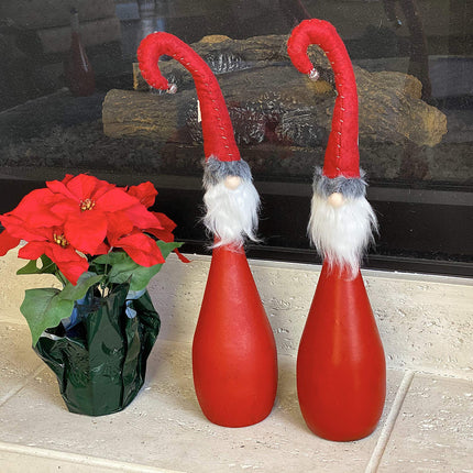S/2 Gnome Wine Champagne Bottle Topper Decor Hostess Christmas Holiday s Favors 17" (Red Hook W Bell)