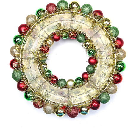 16 Inch Christmas Ball Wreath Ornaments Home Party Decors Xmas Holiday Decorative Shatterproof Hanging Ornament Wreath for Front Door Red Gold Green