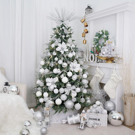 Christmas Glitter Stems 24pcs Artificial Pine Tree Picks for Christmas Tree Ornaments fillers, DIY Xmas Wreath, Crafts, Garland, Holiday, Party, Wedding and Home Decoration (Silver)