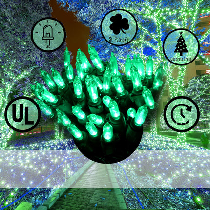 Holiday Essence 100 LED Green St Patrick's Day Christmas String Lights, 26.9 Ft Green Wire String Lights for Indoor and Outdoor Decorative Use Patio and Tree Décor UL
