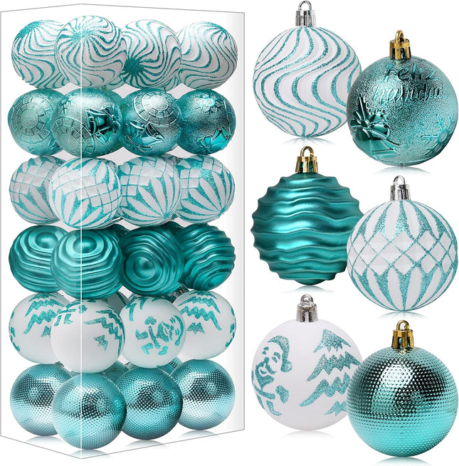 Christmas Ornaments Shatterproof Balls Decorations - 36pcs Teal Ornaments for Xmas Tree Small Christmas Baubles Set, 2.36inches 60mm