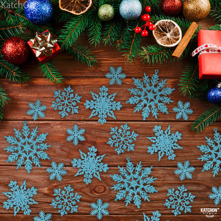 KatchOn, Blue Snowflake Ornaments for Christmas Tree - Large, Pack of 36 Glitter Hanging Snowflake Decorations, Christmas Tree Decorations Snowflake Christmas Tree Topper Christmas Hanging Decor