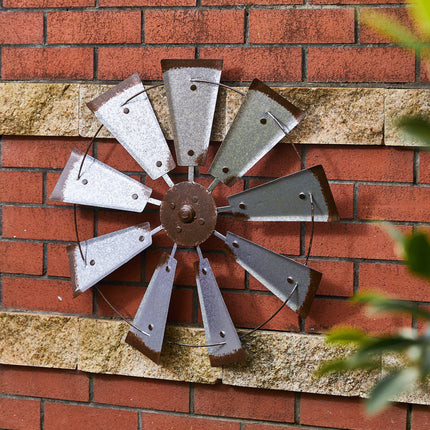 Glitzhome 22" Farmhouse Galvanized Windmill Wall Sculpture Home Decor Rustic Metal Rustic Wall Art Decoration, Silver