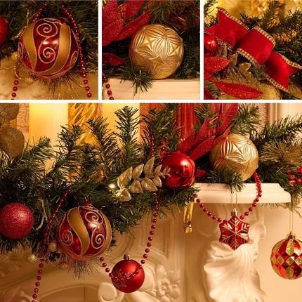 Valery Madelyn 6 feet Pre-Lit Christmas Garland with Lights for Mantle, Lighted Battery Operated Xmas Garland with Red Gold Balls for Front Door Fireplace Table Centerpiece Outdoor Window Decor