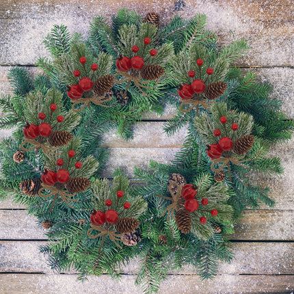 BANBERRY DESIGNS Christmas Decorating Picks - Set of 10 - Snow Flocked Pine Greenery with Pinecone & Red Berries - Xmas Holiday Accents for Wreath, Garland, s