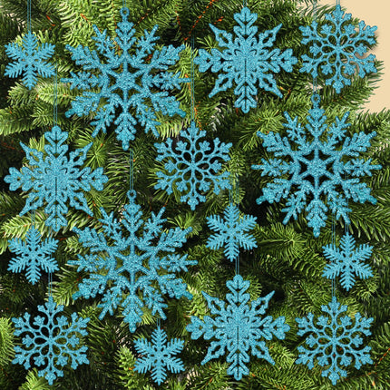 KatchOn, Blue Snowflake Ornaments for Christmas Tree - Large, Pack of 36 Glitter Hanging Snowflake Decorations, Christmas Tree Decorations Snowflake Christmas Tree Topper Christmas Hanging Decor