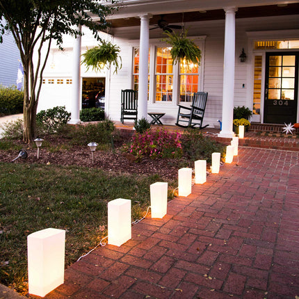 Elf Logic - Set of 10 Electric Luminary Bags (Incandescent Lights) - Plug in and Weatherproof Vellum Luminary Pathway Lighting - Reusable Luminary Bags - Perfect Outdoor Luminary Lights