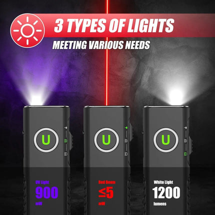 Ultrafire S3 Edc Flat Pocket Rechargeable Flashlight - 1200Lm 365Nm Red Laser