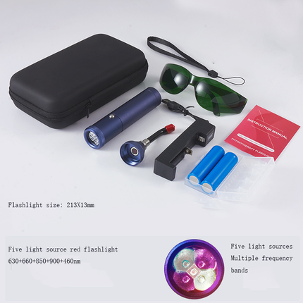 E-commerce Red Light Flashlight with Five Light Sources, Nose and Ear Canal Relief, Light Guide Rod, LED Infrared Lamp, Battery