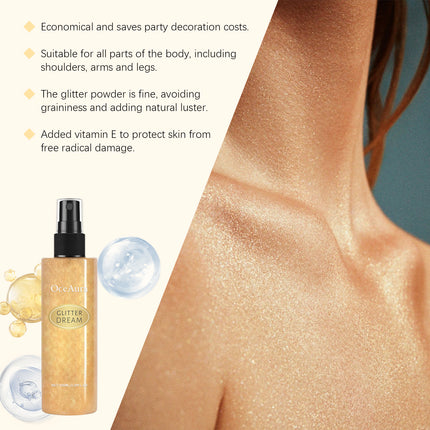 OceAura Body Glitter Spray Natural Stereoscopic Long-Lasting Shiny Hair Body Collarbone Highlighter Spray