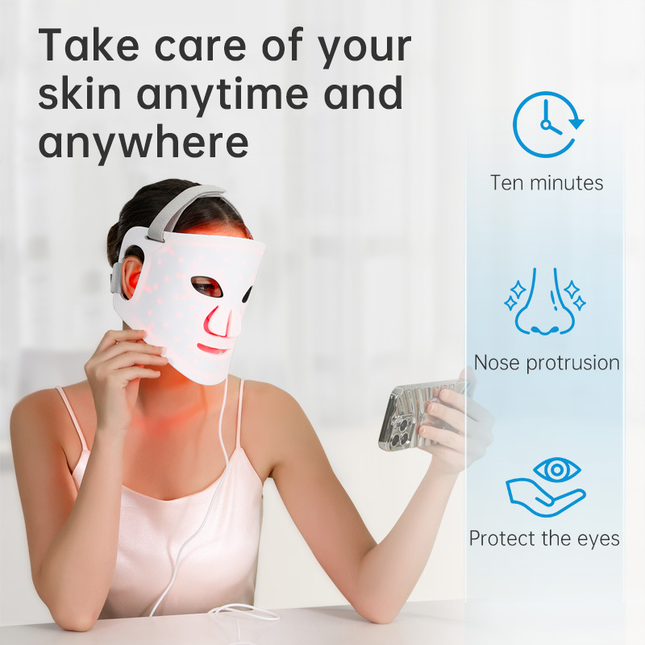 LED Color Light Home Beauty Device with Red, Blue, Green, and Purple Light Mask, 98 Light Beads for Facial Phototherapy Mask