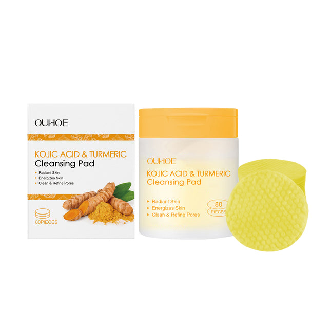 OUHOE Kojic Acid Turmeric Cleansing Pad Gentle Facial Cleanser Without Irritating Fine Pores Skin Care Pad