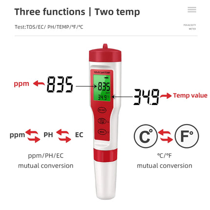 JUANJUAN Multifunction Water Quality Tester PH/ TDS/EC /Salinity Tester LCD Digital Water Purity Temperature Meter for Pools Aquariums - 4 IN 1