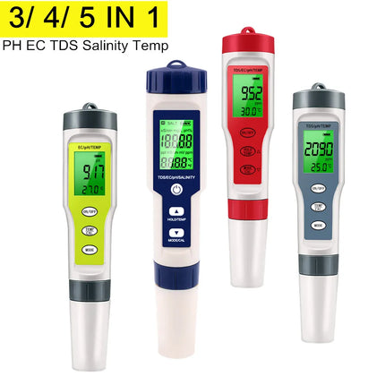JUANJUAN Multifunction Water Quality Tester PH/ TDS/EC /Salinity Tester LCD Digital Water Purity Temperature Meter for Pools Aquariums - 4 IN 1