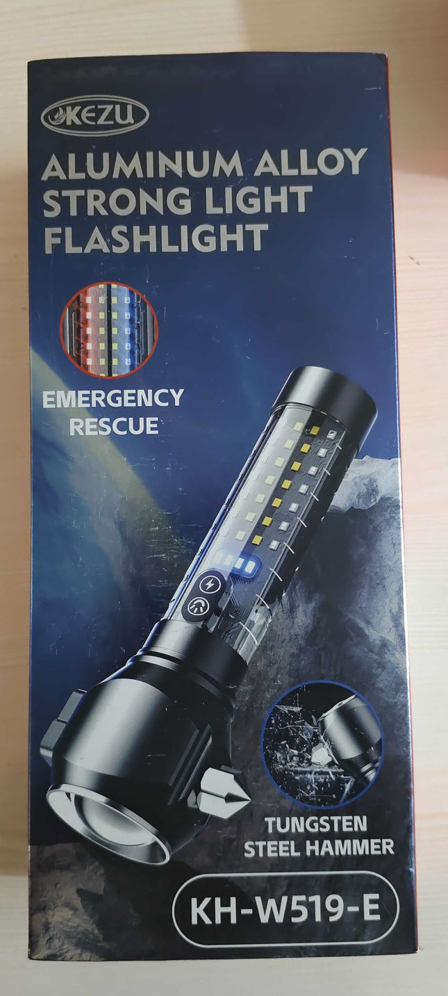 Kezu Aluminum Alloy Strong Light Flashlight , White Laser Wick , Battery Indicator , Emergency Rescue , Tungsten Steel Hammer ( KH - W519-E )