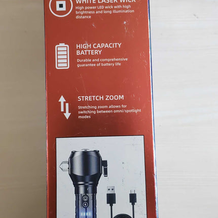 Kezu Aluminum Alloy Strong Light Flashlight , White Laser Wick , Battery Indicator , Emergency Rescue , Tungsten Steel Hammer ( KH - W519-E )