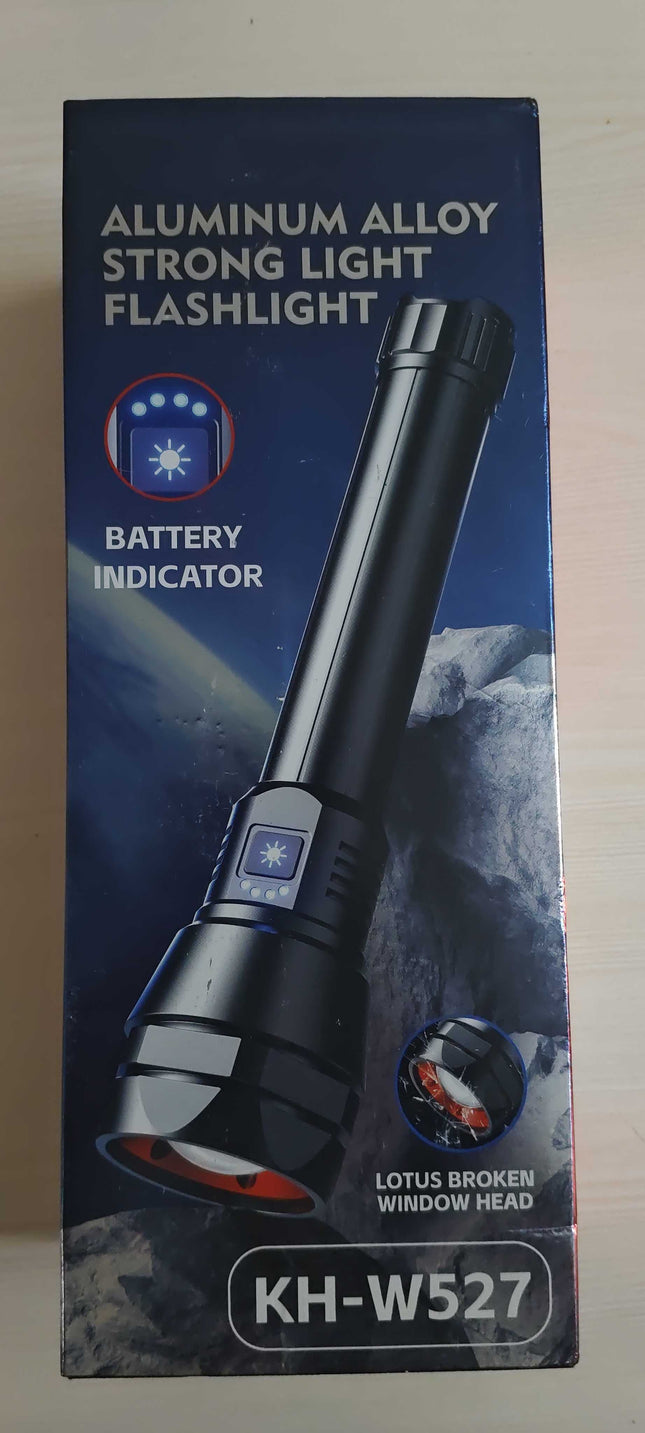 Kezu Aluminum Alloy Strong Light Flashlight , Battery Indicator , Lotus broken Window Head , White Laser Wick , 26135 Batery ( KH - W527 )