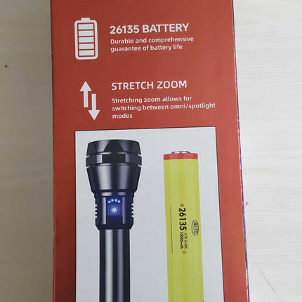 Kezu Aluminum Alloy Strong Light Flashlight , Battery Indicator , Lotus broken Window Head , White Laser Wick , 26135 Batery ( KH - W527 )