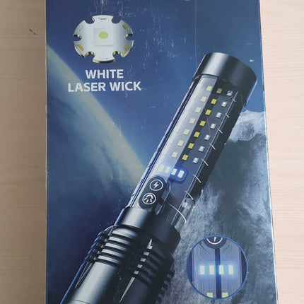 Kezu Aluminum Alloy Strong Light Flashlight , White Laser Wick , Battery Indicator , Emergency Rescue , Night Fluorescent Strip ( KH - W519-F )