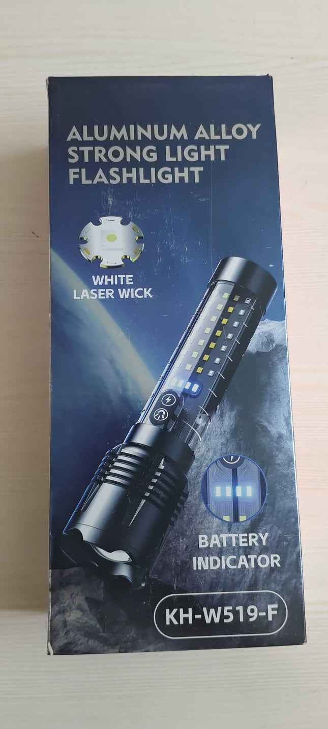 Kezu Aluminum Alloy Strong Light Flashlight , White Laser Wick , Battery Indicator , Emergency Rescue , Night Fluorescent Strip ( KH - W519-F )