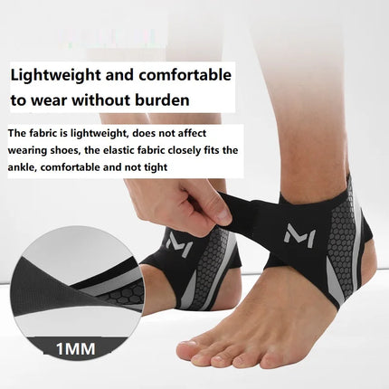 PAPLUS 1-2PCS Bandage Ankle Protector Foot Support for Pain Plantar Fasciitis Night Splint Ankle Protector Soccer Compression Anklet - Grey