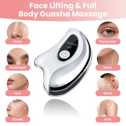 Hailicare Electric Gua Sha Face Massager with Heated Vibration Double Chin Skin Lifting & Firming Tool Facial Scraping Device -  WHITE