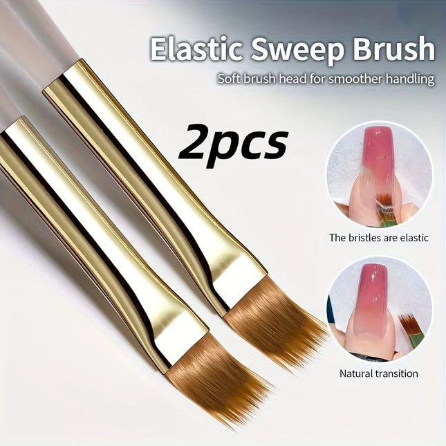 2pcs Wide Soft Bristle Nail Brush Gradient Design Acrylic Handle Gel Polish Applicator Nail Tools