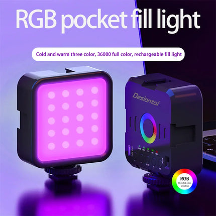 Desiontal Mini RGB Hot Boot Fill Light Live Photography LED Portable Atmosphere Beauty Mobile Camera Pocket Adjustable
