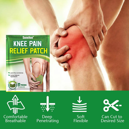 Sumifun 12pcs Self-Heating Knee Pain Patch Wormwood Herbal Extract Joint Arthritis Sticker Relief Swelling Bruise Medical Plaster