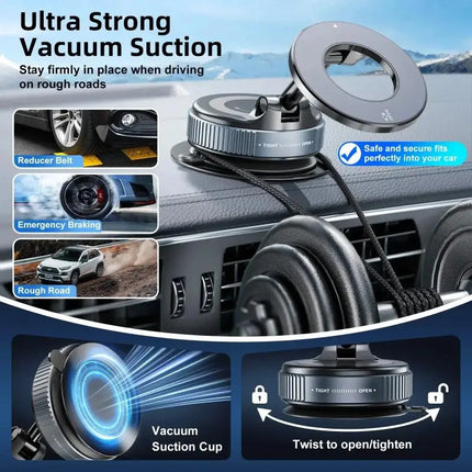 WTECH Magnetic Vacuum Phone Bracket 360° Adjustable Holder Strong Suction Cup Navigation Design Stand Holder For Car Universal 2026 - Black