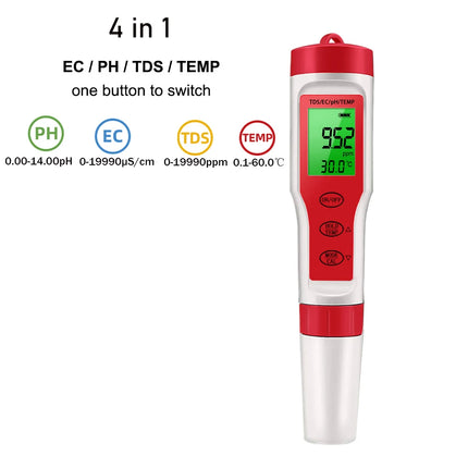 JUANJUAN Multifunction Water Quality Tester PH/ TDS/EC /Salinity Tester LCD Digital Water Purity Temperature Meter for Pools Aquariums - 4 IN 1