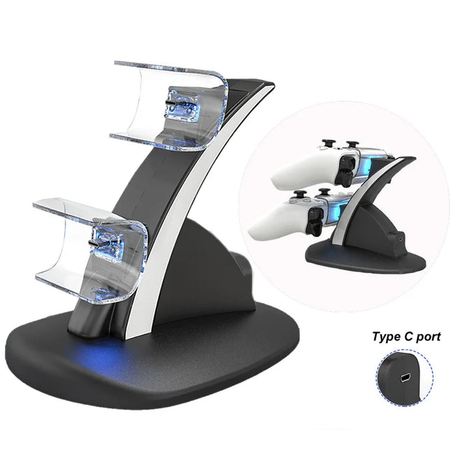 TECTINTER For PS5 Controller Type-C Dual Sense Charging Station Dual Charging Dock Charger Stand for PlayStation 5 Accessories - WHITE