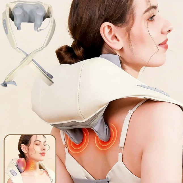 KAXLIDEN Shoulders and Neck Massager with Hot Compress Function Relaxes Back Shoulder Muscle Pain Relief Portable Bionic - 1pcs cream-coloured