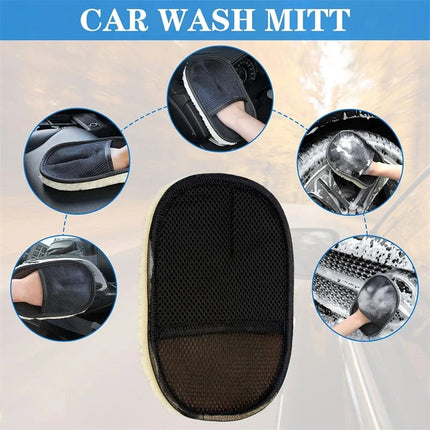 Mkobon Car Cleaning Sponge Glove Car Polishing Washing Mitt Gloves Microfibre Wash For Automotive Kitchen Homes Cleaner Wool - 5PCS Black