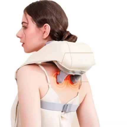 KAXLIDEN Shoulders and Neck Massager with Hot Compress Function Relaxes Back Shoulder Muscle Pain Relief Portable Bionic - 1pcs cream-coloured