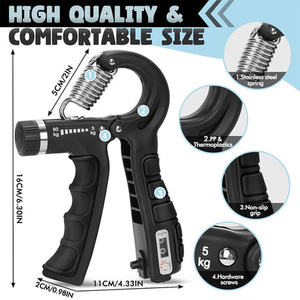YIXTY 5-60Kg Adjustable Heavy Hand Gripper Fitness Hand Exerciser Grip Wrist Training Finger Gripper Hand Strengthener for Patient - 1PCS-Hand Gripper