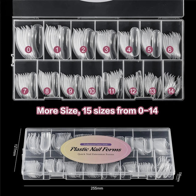 TP 150Pcs Long Curved Coffin Nail Forms Clear Nail Mold for Poly Nail Gel Acrylic Extension Full Cover Dual Forms for Beginners