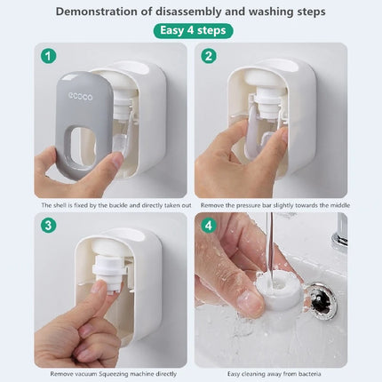 QIVANLIFE Automatic Toothpaste Dispenser Squeezers Toothpaste Tooth Dust-proof Toothbrush Holder Wall Mount Stand Bathroom Accessories - gray