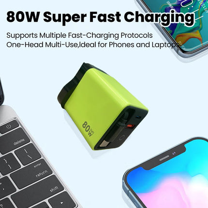 Twitch 80W Super Fast Charge Type C USB Phone Charger With Telescopic USB C Cable For Iphone 16 15 Samsung Laptop With Light - yellow EU