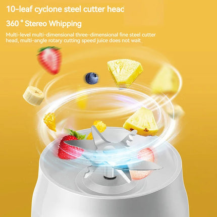 Zoeydam Portable Wireless Blender Electric Fruit Juicer Machine For Orange Ice Crushing 10 Blade Auxiliary Food Machine 1500mA Mixer - White