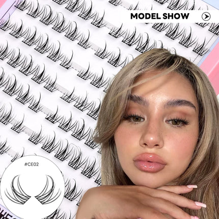 GROINNEYA Natural Cluster Lashes C Curl Manga Lashes Soft Cross Wispy Individual Cluster Anime Eyelashes Extension Eye Makeup - CE01